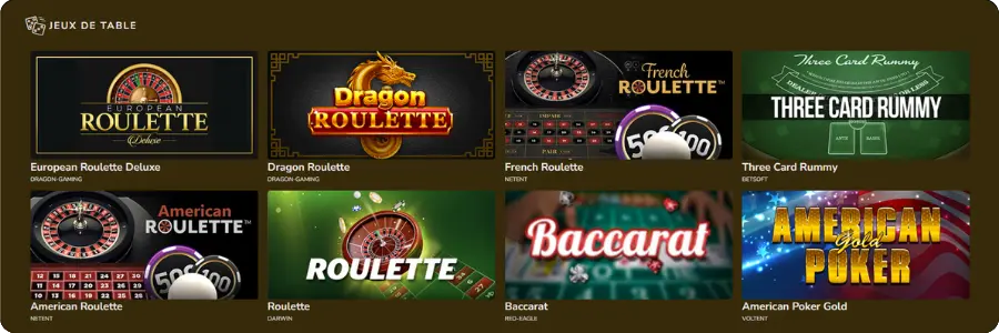 Kings Chance Casino jeux de table