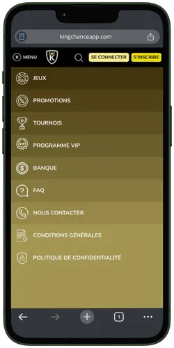 Kings Chance Casino menu navigation mobile